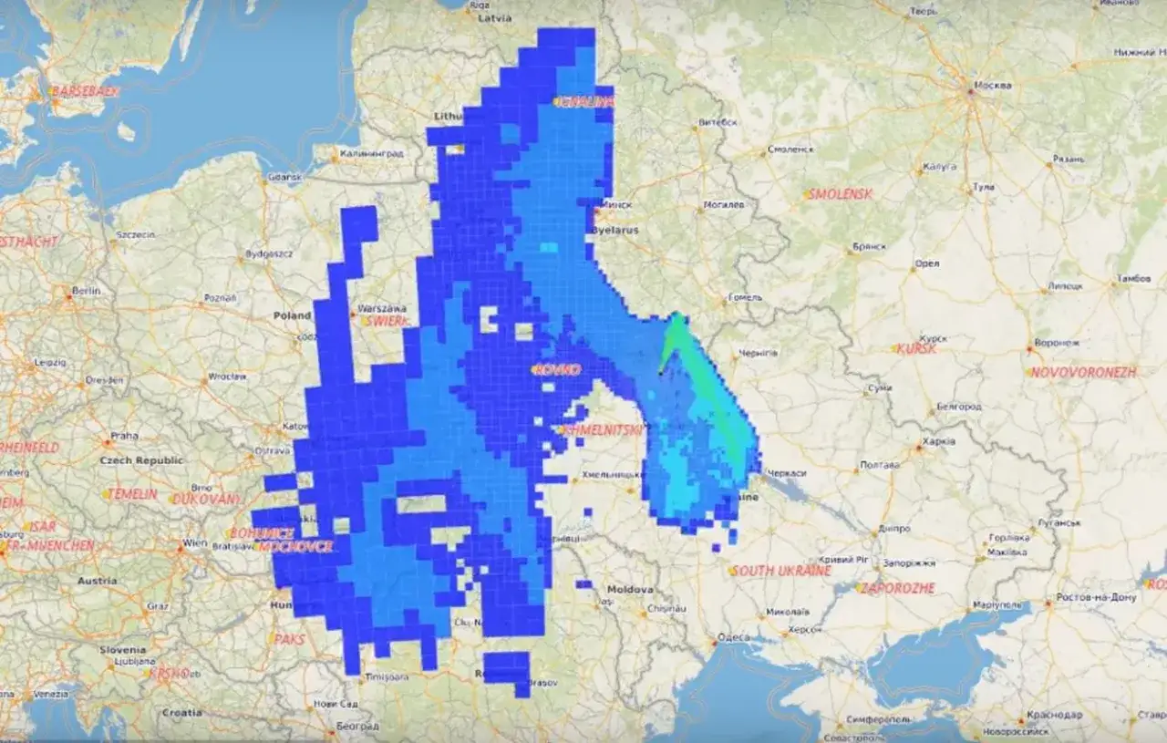 Mapa skażenia radioaktywnego po Czarnobylu