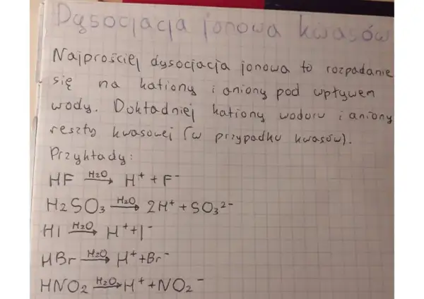 Dysocjacja jonowa kwasów i zasad: Opanuj równania krok po kroku